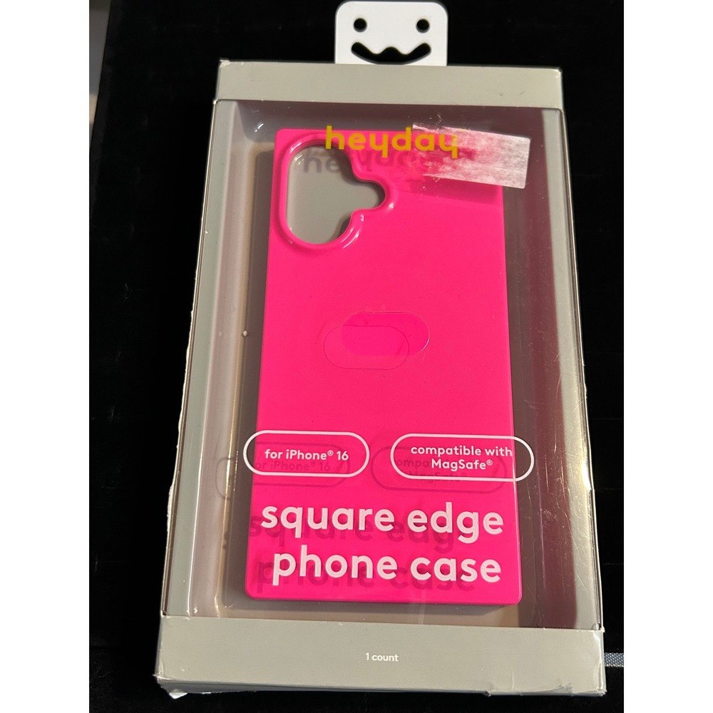 Heyday iPhone 16 Square Edge Case Neon Pink MagSafe Compatible Soft Shell